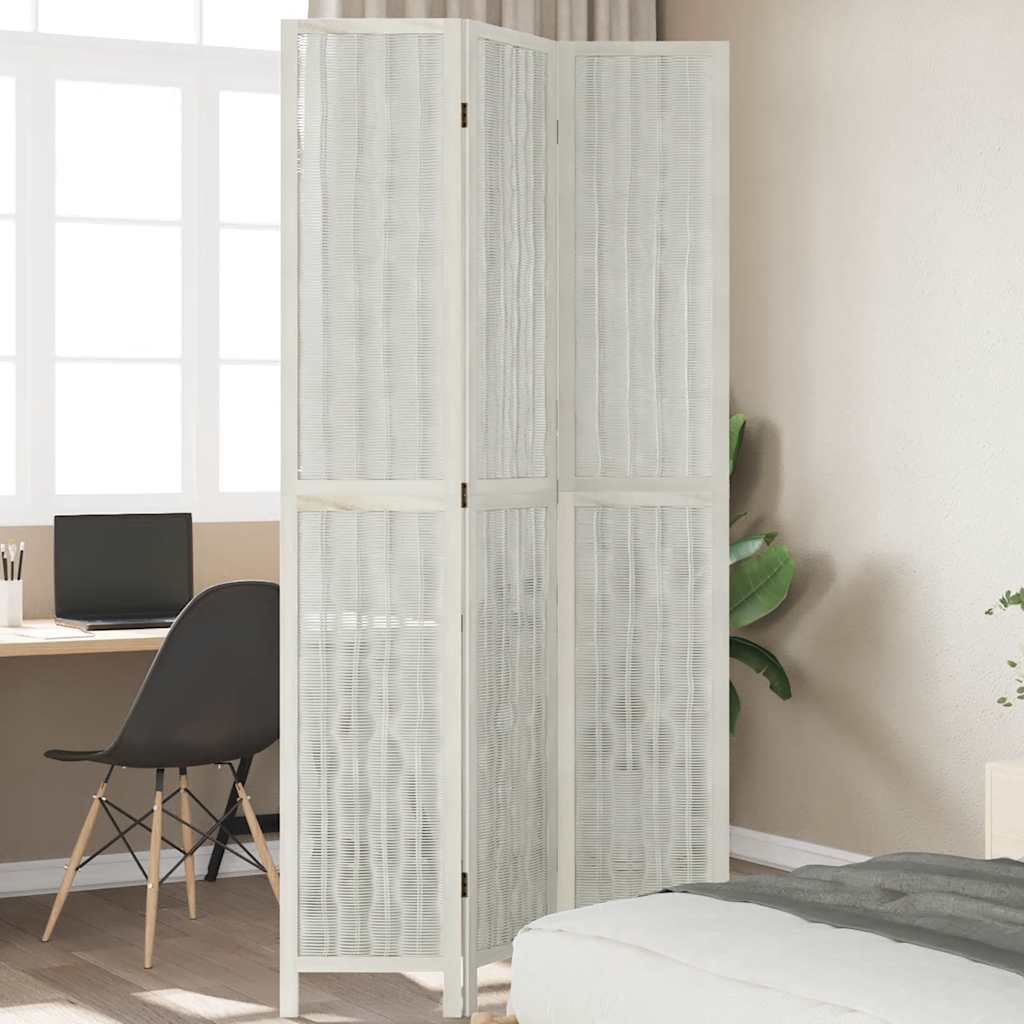 3 Piece Room Divider White Solid Paulownia Wood