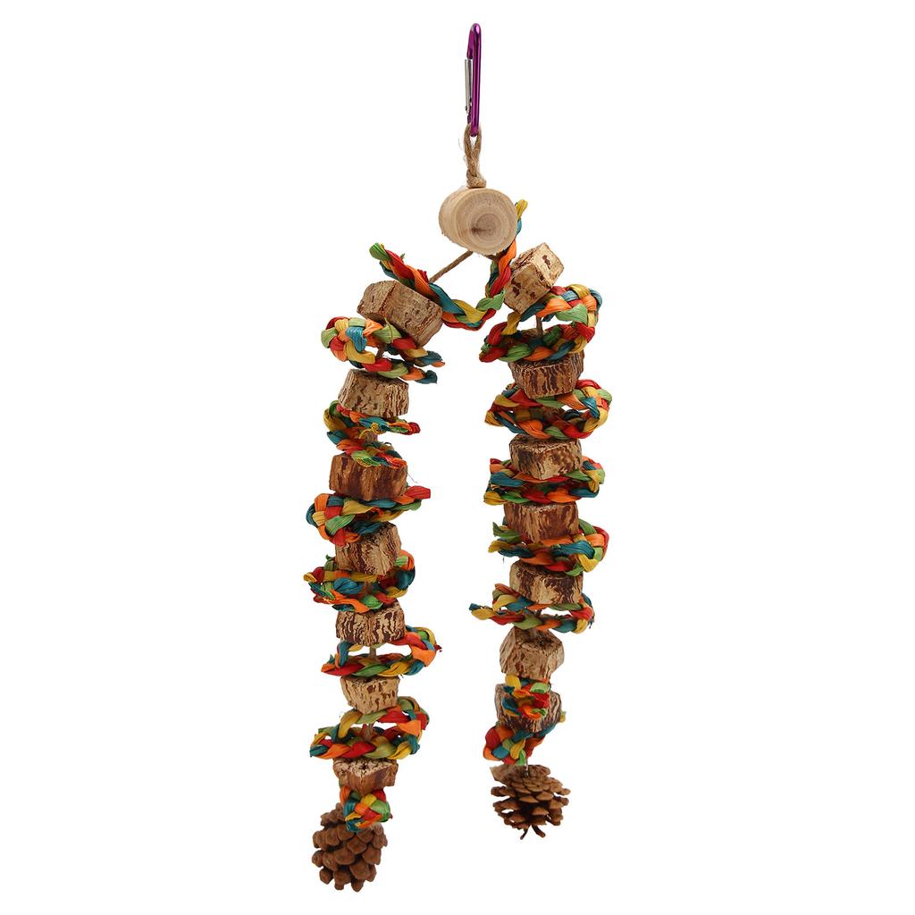 Parrot Chewing Toy Beak Grinding Safe Log Nut Pine Cone Corn Leaf Hanging Bird Cage Toys for Medium Large Birds Colorful