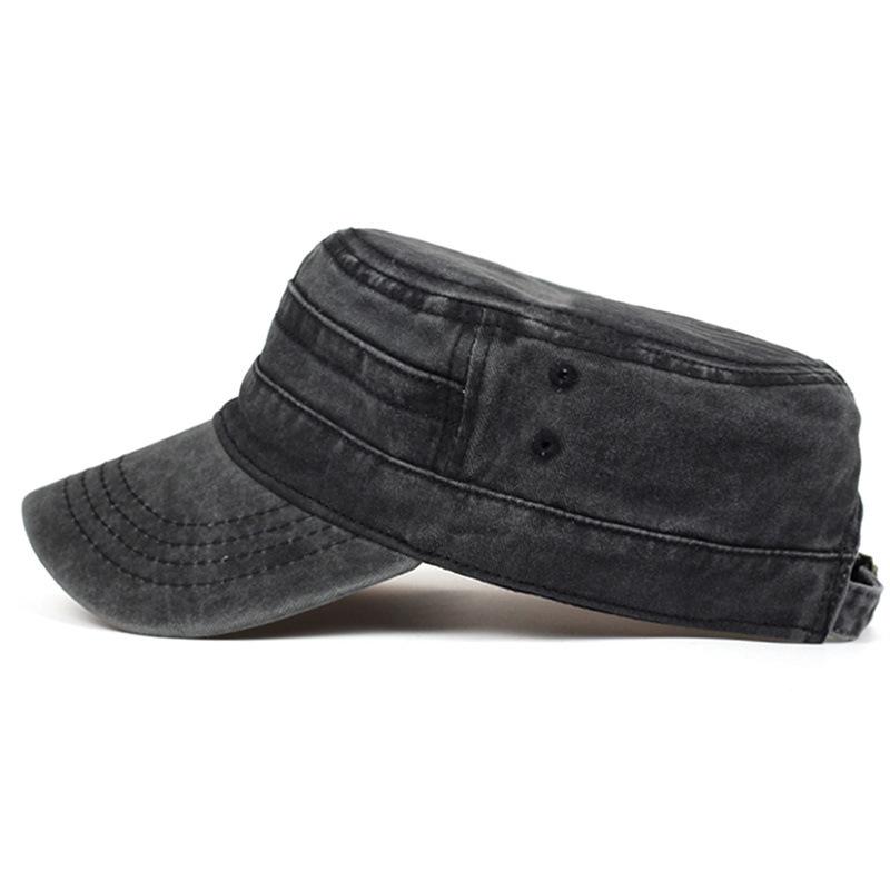 Militärmütze mit flachem Oberteil, einfarbig gewaschen und getragen, lässige Entenschnabelmütze, Sommer-Sonnenschutz-Stil, Papa-Mütze