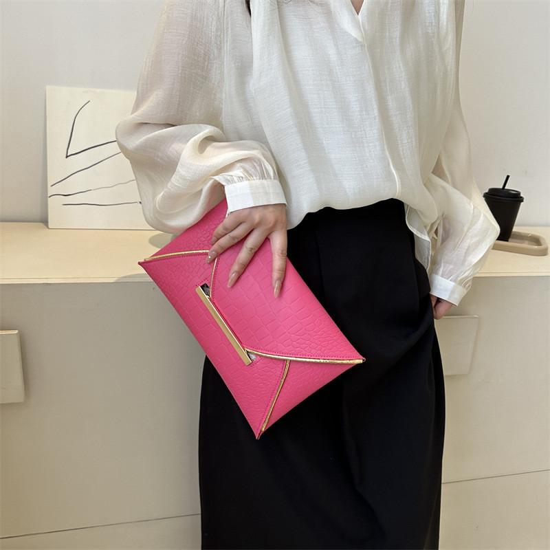 Contemporary Minimalist Pu Clutch Bag For Women In Black And Rose Red Elegant Evening Accessory