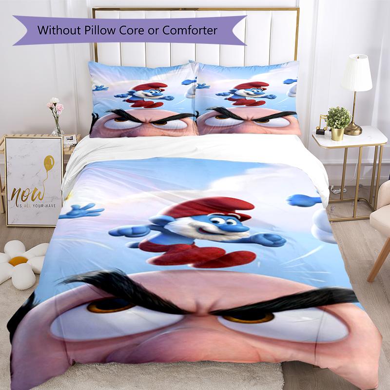 3pcs The Smurfs Bedding Set Duvet Cover Closure Includes 1 Duvet Cover & 2 Pillowcases, Soft and Comfortable for All Seasons.