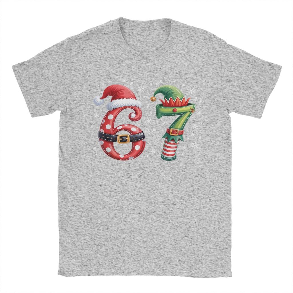 Christmas 67 Meme Six Seven Men T Shirt  Novelty Tee Shirt Short Sleeve Round Collar T-Shirts Cotton Summer Tops