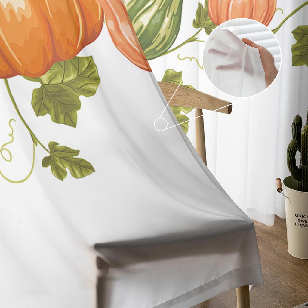 Autumn Pumpkin Vegetables Tulle Curtains Kitchen Door Curtain Chiffon Sheer Voile Christmas Curtains For Living Room