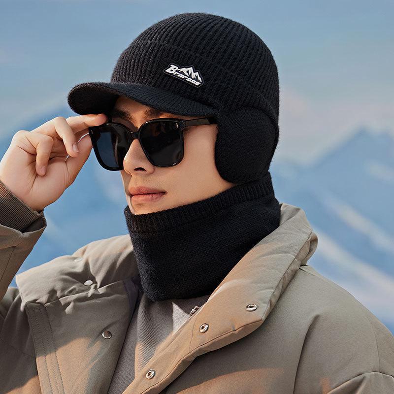 

Мужской шерстяной комплект шапки и шарфа для велоспорта с бархатной подкладкой, толстый, теплый, зимний, вязаный утконос для езды на велосипеде Single hat темно-серого