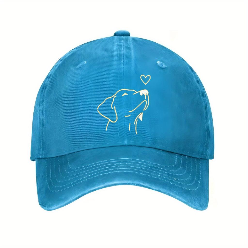 Dog Love Outline Print Baseball Denim Cap Breathable Polyester Casual Adjustable Hat for Unisex Adults