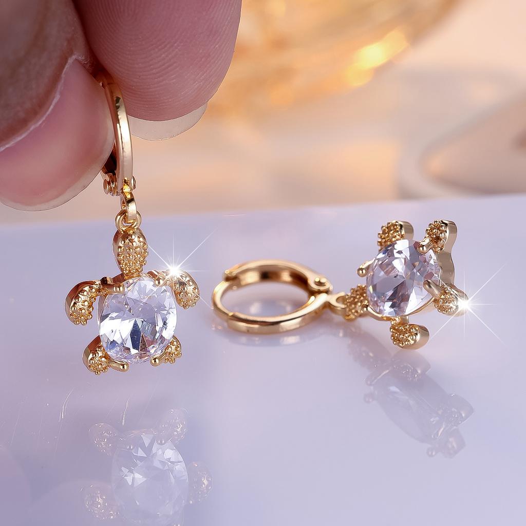 Charm Female White Purple Zircon Turtle Hoop Earrings Vintage Gold Color Simple Wedding Jewelry For Women