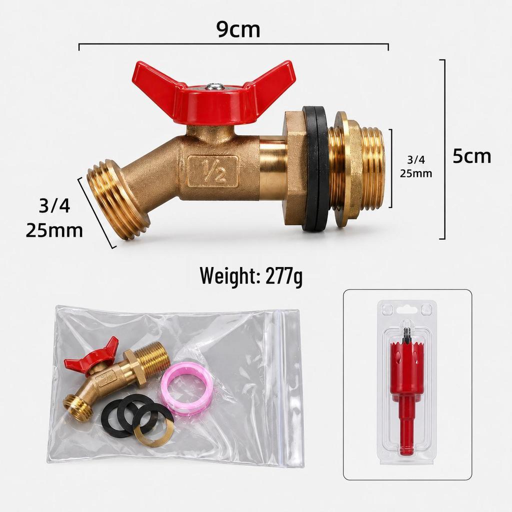 Cross-Border Brass Ball Valve with Bulkhead Fitting & G Thread Rain Barrel Faucet Set
