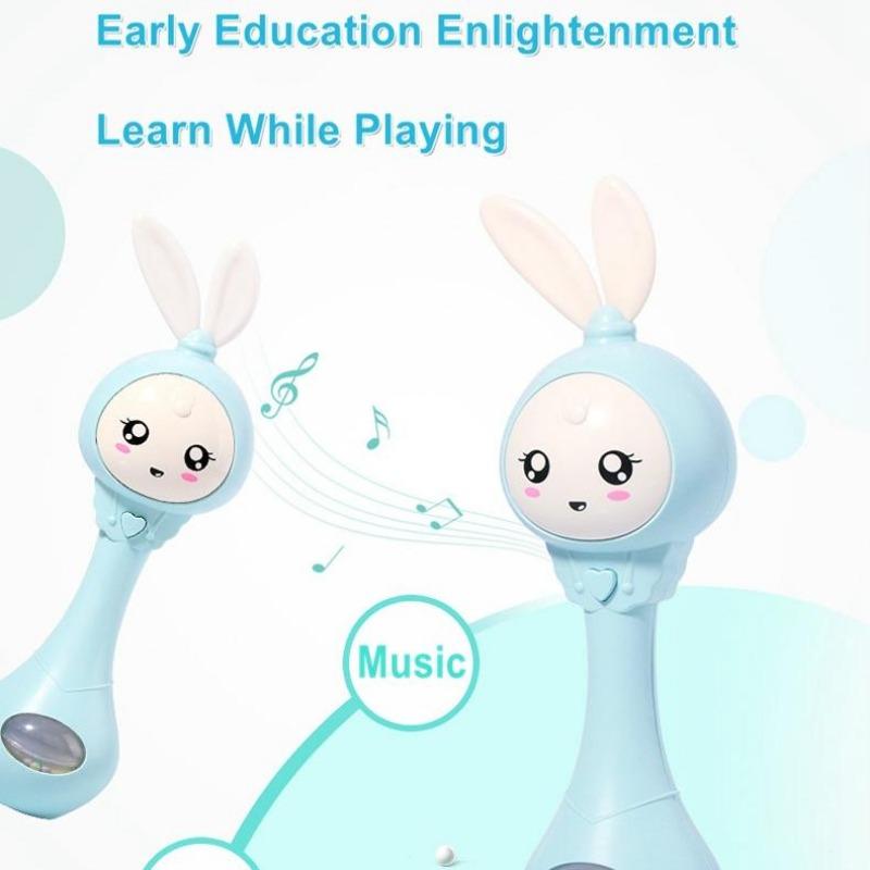 Muzyka dla dzieci migające grzechotki królik gryzak ręczne dzwonki mobilne niemowlę Stop płacz łzy grzechotki noworodka wczesna zabawka edukacyjna 18M MYY