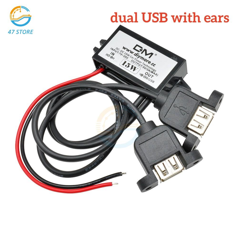 DC-DC Step Down Buck Converter Power Supply Module for Car 12V to 5V 3A 15W for Car Male Female USB Mini USB Micro USB Adapter