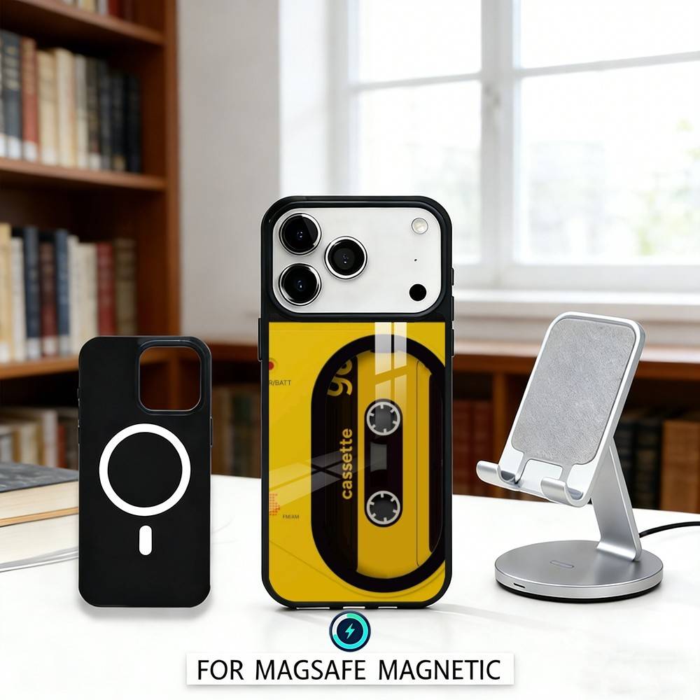 R-Retro C-Cassette t-tape Phone Case For iPhone 17,16,15,14,13,12,Pro,Max For Magsafe Magnetic Wireless Charging