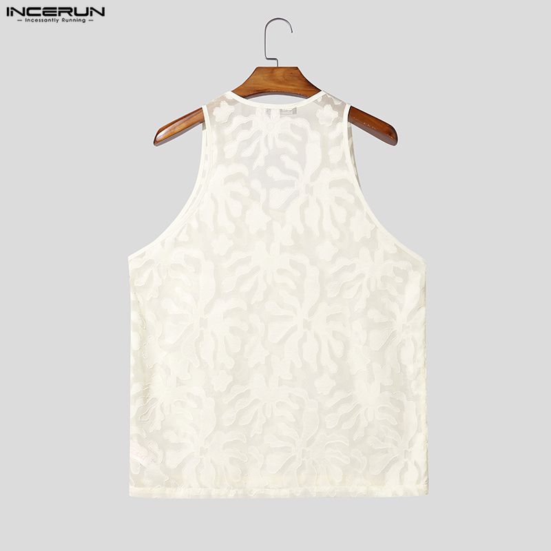 INCERUN Herren U-Ausschnitt Ärmellos Textur Netz Durchsichtig Locker Tanktops Party Clubwear
