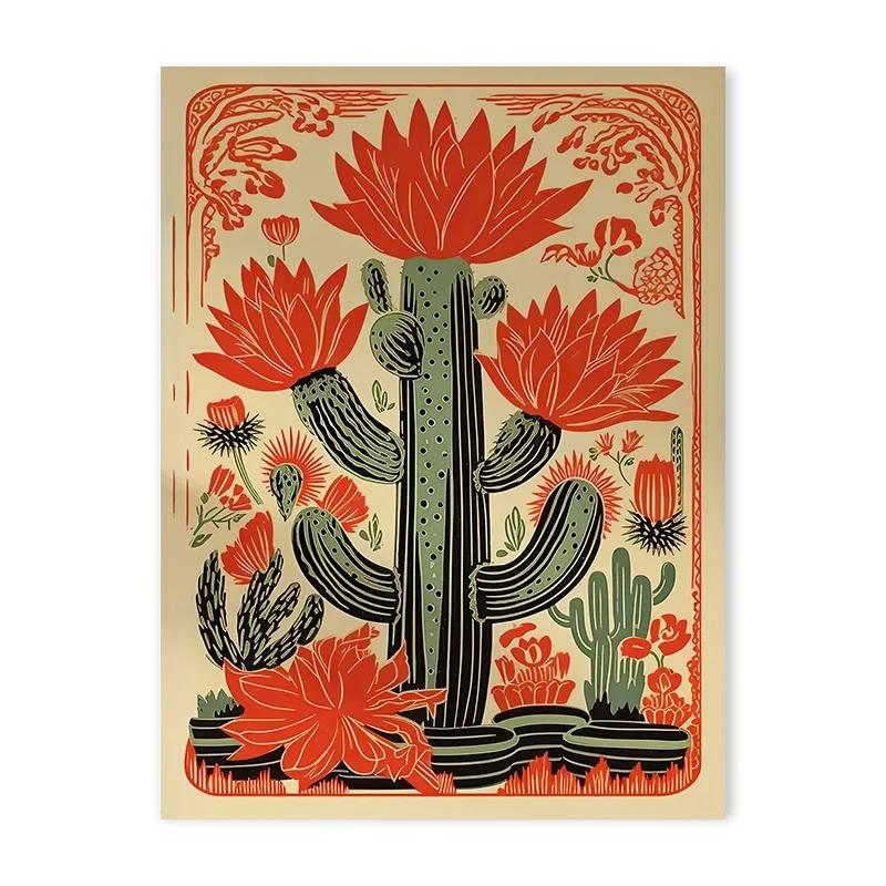 Vintage Mexican Cactus Posters Print Colorful Floral Aesthetic Art Canvas Painting for Modern Living Room Corridor Wall Decor