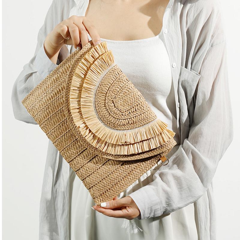Yogodlns Raffia Straw Weaven Bags Fashion Ladies Wrist Clutches Summer Women Shoulder Crossbody Bags Handmade Beach Bag