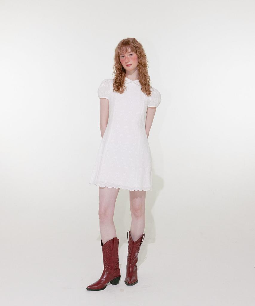 Lulu Seoul Ribbon Collar Mini Dress (White)
