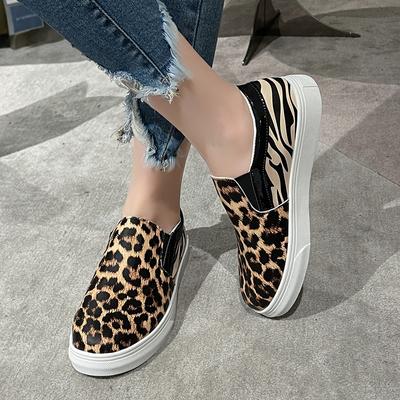 Chaussures pour Femmes 2024 Imprimé Léopard Chaussures Vulcanisées pour Femmes Chaussures de Marche d'Extérieur d'Automne Confort à Enfiler pour Dames Baskets pour Femmes