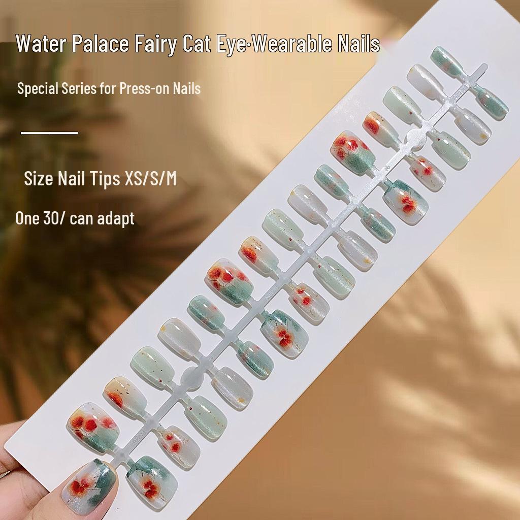 

Chinese Style Cat Eye Nails: Elegant Water Palace-Inspired Fake Nails