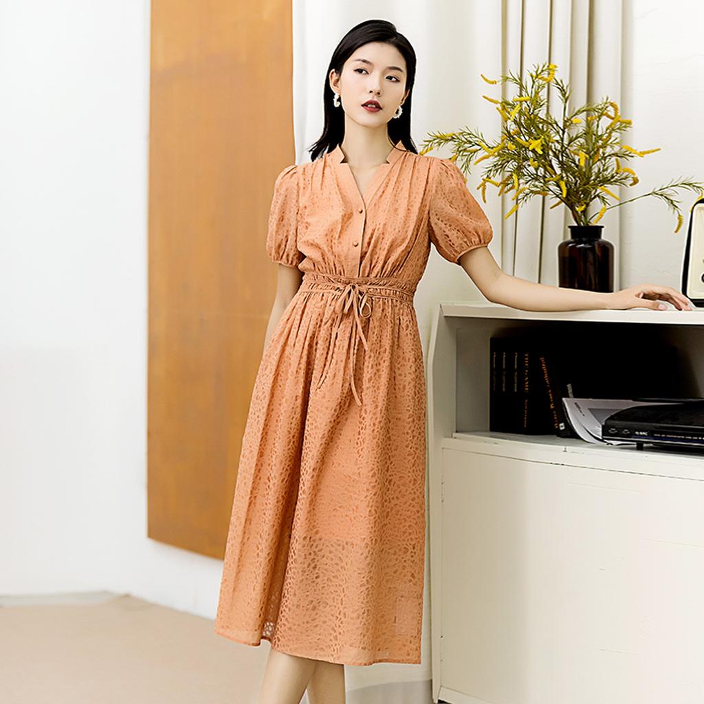 Summer Waist Slimming Dress with Elegant Temperament, Women's Mid Length Skirt