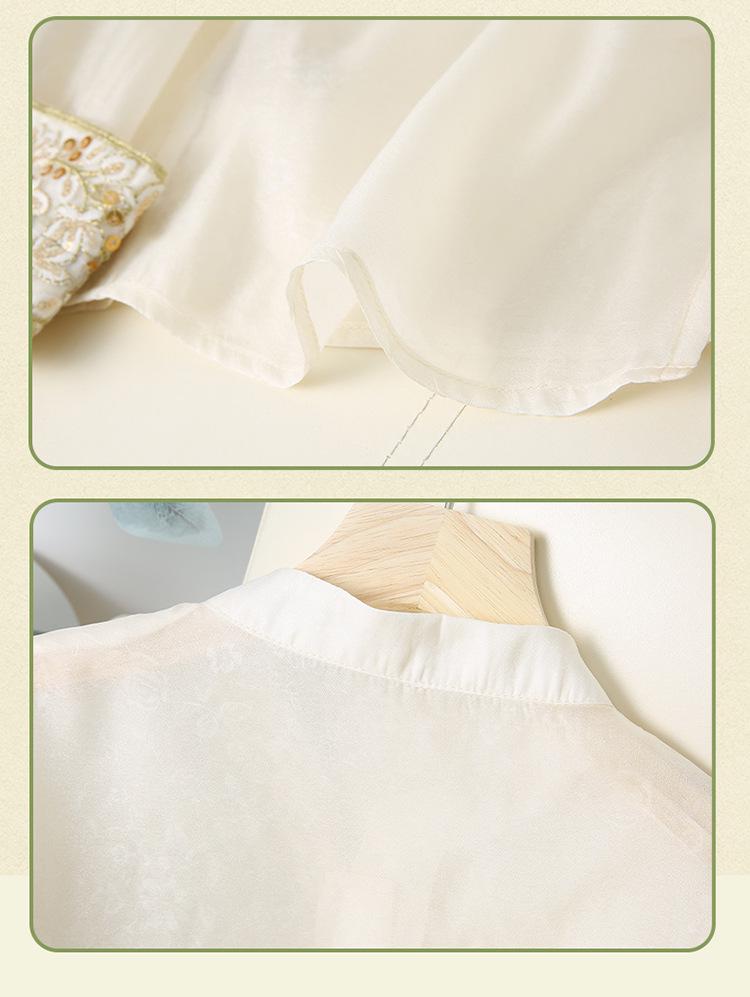 2025 High-End Faux Silk Jacquard Embroidered Top with Chinese Frog Buttons and Stand Collar for Women