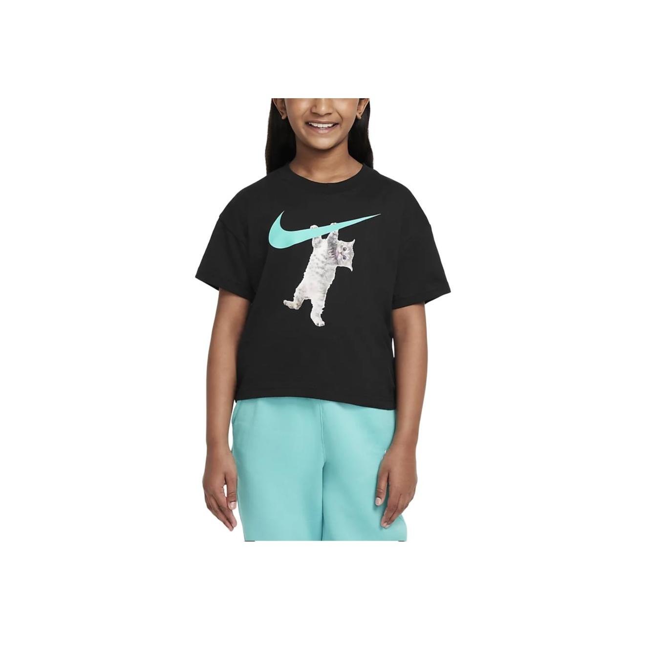 

Nike Детская спортивная одежда, хлопковая мягкая удобная футболка с коротким рукавом, детские топы, черный цвет FZ5538-010 L