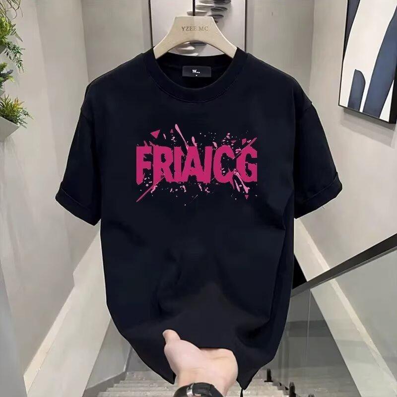 Mens American Style Casual Loose Printed Round Neck Cotton Short Sleeve T Shirt S чёрный