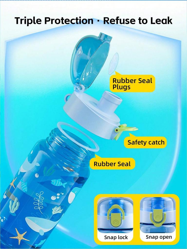 1pc 550ml Cartoon Animal Water Bottle Portable Safety Lock Cute Water Cup Kids Leak-proof Drinking Jug For Outdoor Camping Trave