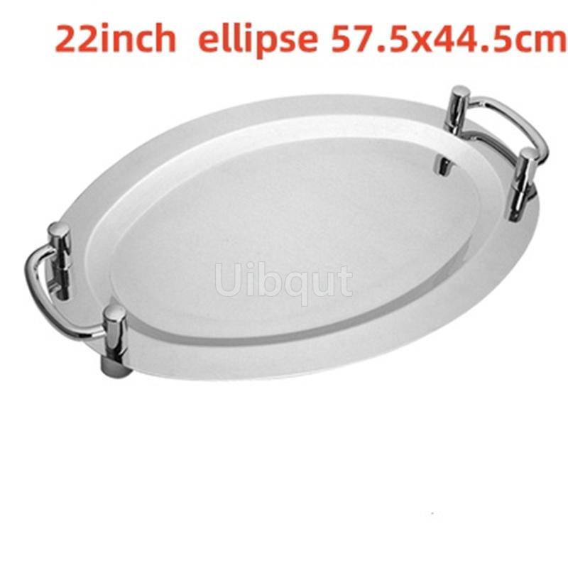 Golden Oval Stainless Steel Big Round Plate Tray Buffet Candy Cake Fruit Mirror Plate Hotel Restaurant Grill Wedding Cute Dish