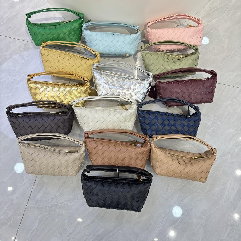 Cross-border cowhide hand-woven mini zipper bento bag niche portable lunch box bag versatile single shoulder underarm women's bag