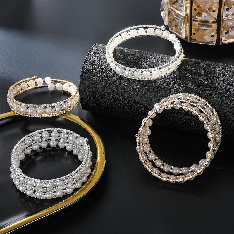 Jewelry Fashion Diamond Pearl Multi-layer Bracelet Wrapping Bracelet Multi-row Pearl Rhinestone Bracelet