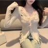 Women's Autumn Winter Frayed Edge V-Neck Sweater: Slimming, Flattering Niche Knitwear Cardigan