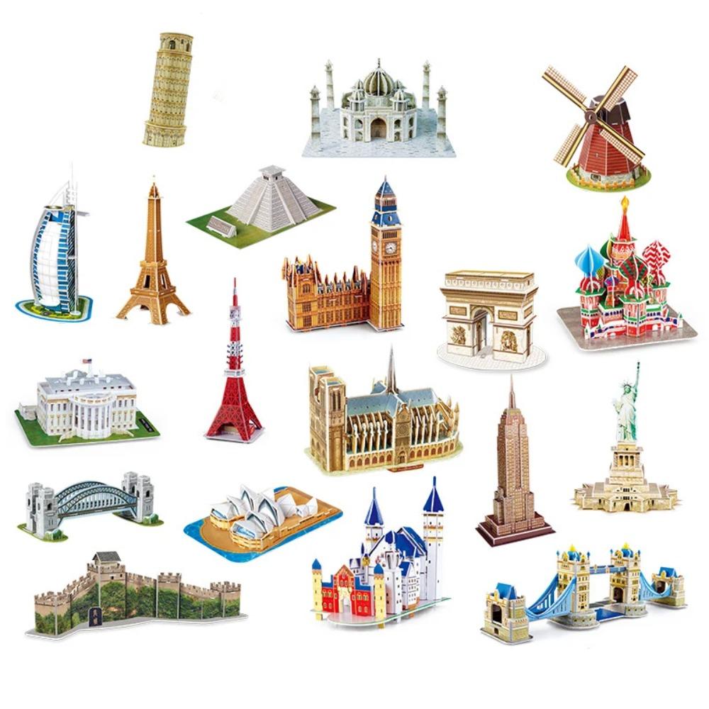 40 Tarz Dünya Ünlü Mimari Bina 3D Puzzle Model İnşaatı Yapboz Oyuncakları Çocuklar İçin Noel Hediyesi