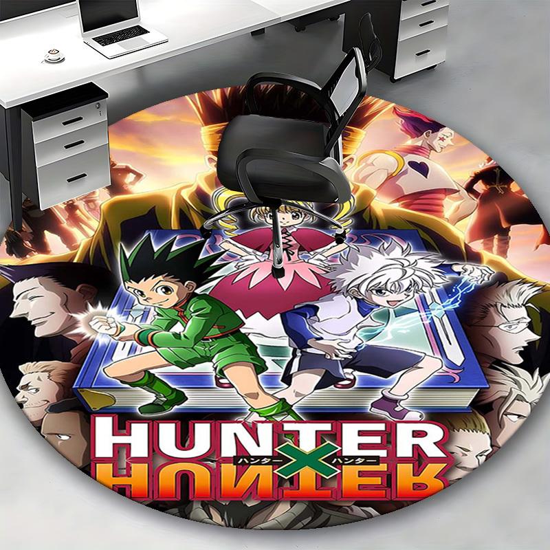 1pc Hunter X Hunter Anime Cartoon Design Round Carpet Office Chair Mat Non-Slip Rug for Home Decor, Living Room, Bedroom