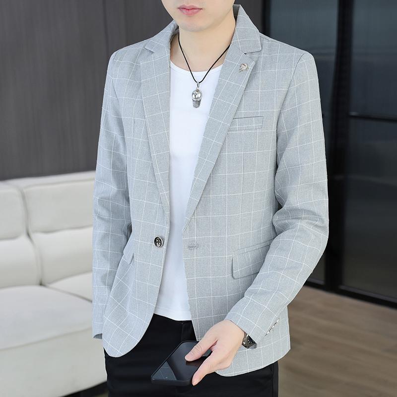 Outdoor Men's Cycling Fashion Business Casual Checkered Korean Version Personalized Hiking Wedding Formal Wear Blazer