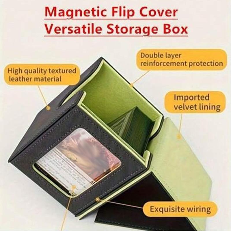 Non-Toxic Card Deck Box With Display Window Trading Card Storage Box Can Hold 120 + Single Sleeved Cards Magnetic Pu Leather Box