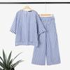 ZANZEA Women 3/4 Sleeve Blouse and Pants Summer Stripe Two Piece Suit Sets