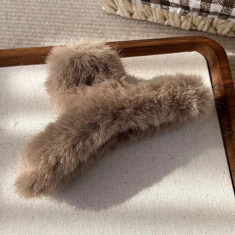 Solid Color Fluffy Cross Hair Claw For Women Girls Sweet Plush Hairpins Crab HairClips Headband Winter Fashion Hair Accessories