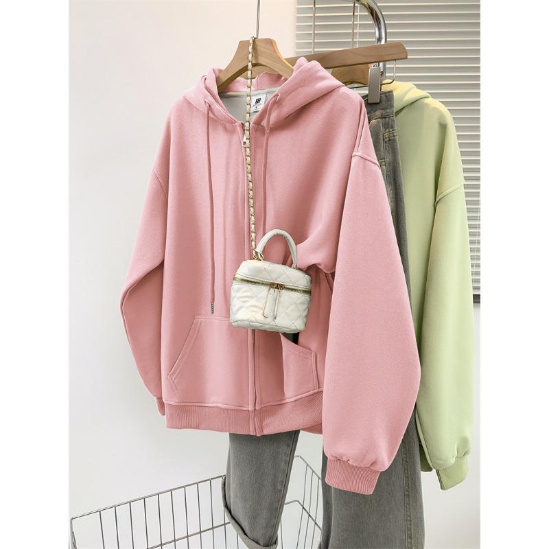 Multi Colored Hooded Women's Fleece Hoodie Autumn Winter Velvet Hoodies & Sweatshirts Casual American Retro Jacket Trend