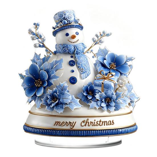 Festlicher Desktop-Schmuck für den Winter Weihnachten Acryl-Ornament, 2D Flaches verschneites Häuschen mit Sockel, Saisonal Detaillierter Druck Nikolaus Schneemann Tisch