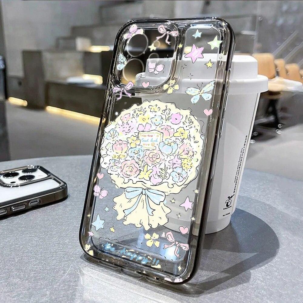 

Прозрачный чехол для телефона iPhone 15 Pro Max, чехол для iPhone 11, 12, 13, 14 Pro XS Max XR X 7, 8, 15 Plus SE 2020, INS, чехол с бабочкой и цветком For iPhone 14Pro Max