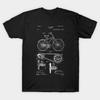Camiseta Estampada Preta Masculina Patente de Bicicleta Impressão em Papel de Transferência Branco Sem Corte Camiseta de Algodão