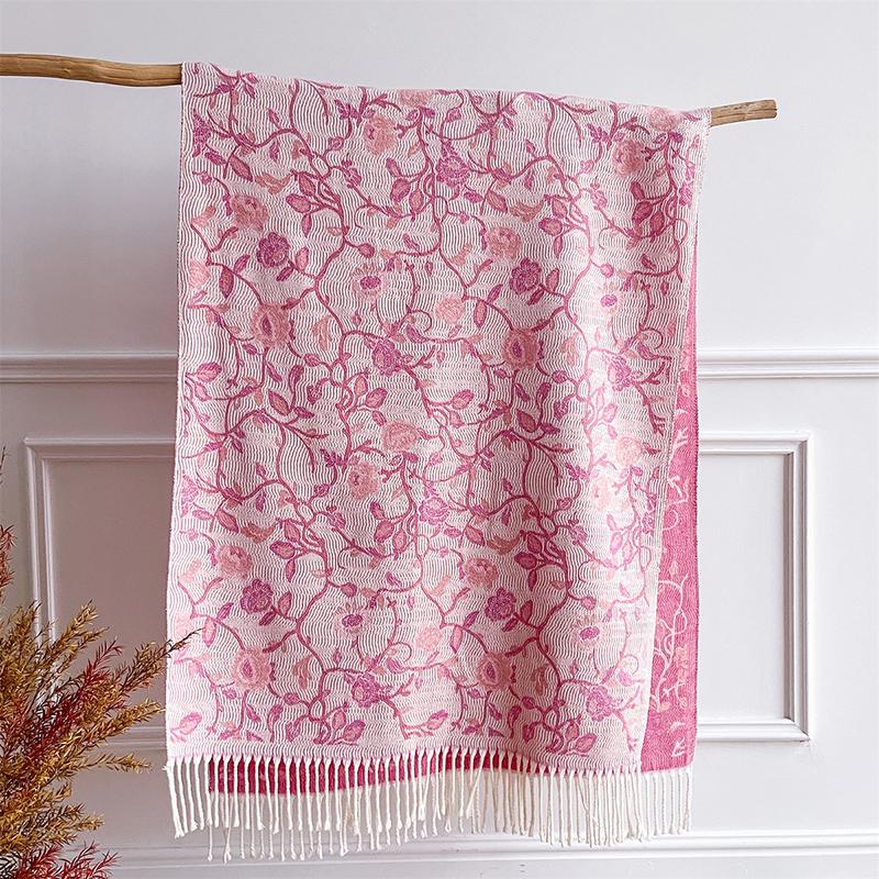 

Runmei New Floral Women Winter Scarf Fashion Female Shawls Jacquard Cashmere Feeling Wraps Warm Hijab Thick Blanket Poncho Gift 65x180CM