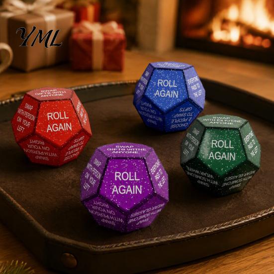 Easy Read Game Dice Santa Swap Gift Exchange Dice, Christmas Stocking Stuffers White Elephant Glitter Multi-sides for Present Party