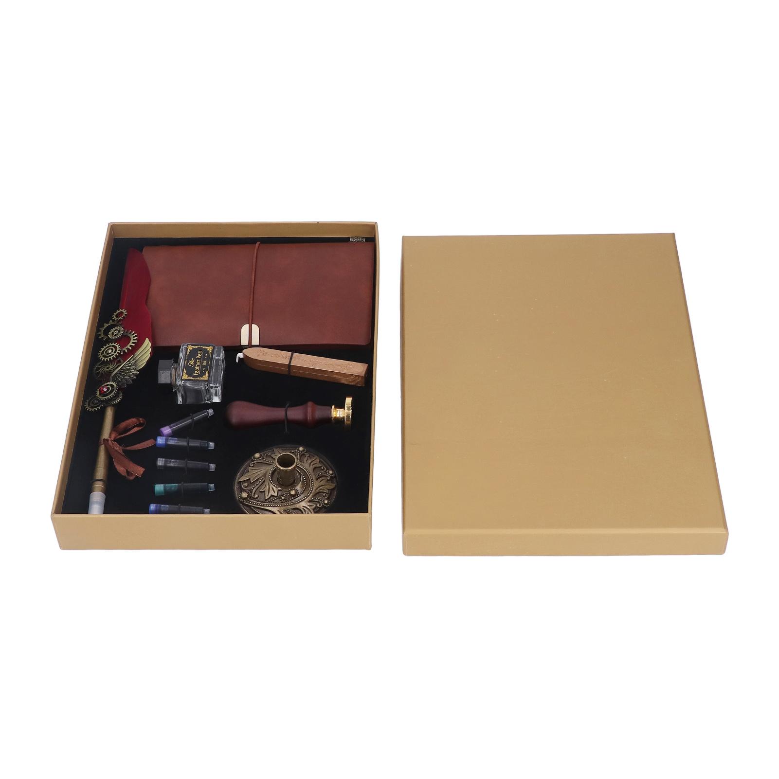 

Набор перьевых ручек и чернил в винтажном стиле, гладко пишущий, прочный, широко используемый, с сургучной печатью вино красного