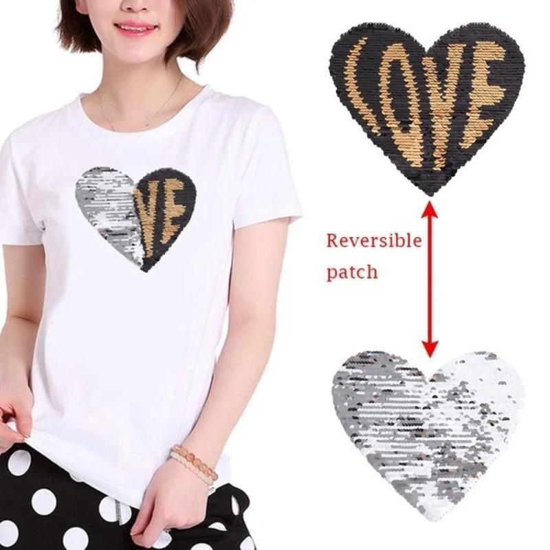 1Pc Reversible Change Color Sequins LOVE Letters Love Heart Sew on Patches for Clothes DIY Patch Applique Crafts