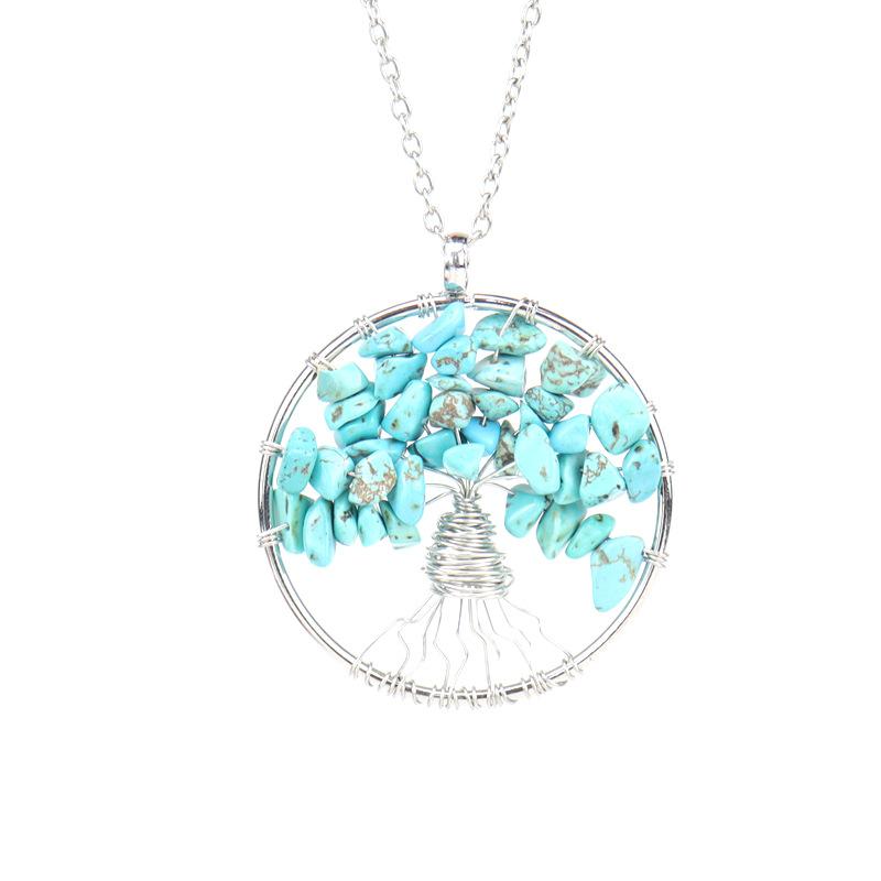 Winding Natural Stone Crystal Tree Of Life Necklace, Colorful Stone Necklace Jewelry N106