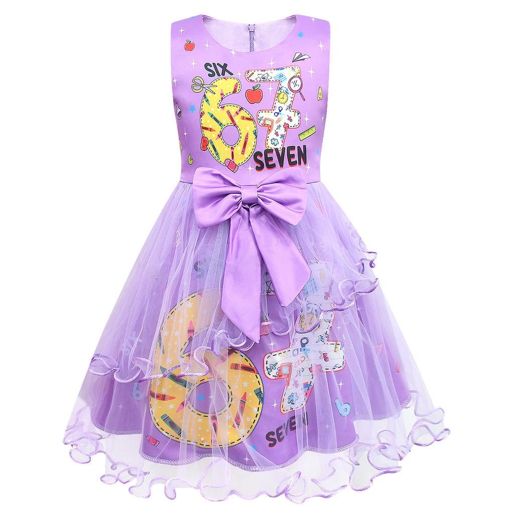 

82931 Girls Steal a Brainrot 67 Print Bow Mesh Tutu Dress 160cm