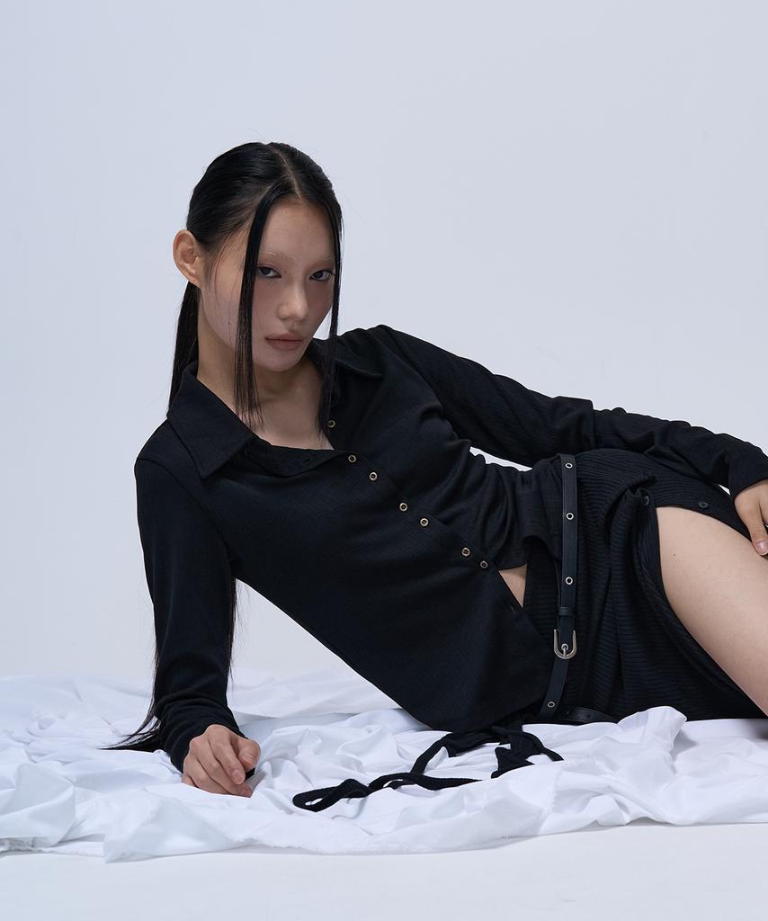 ZIZEMUSEUM Layerable Button Wrap Skirt (Black)
