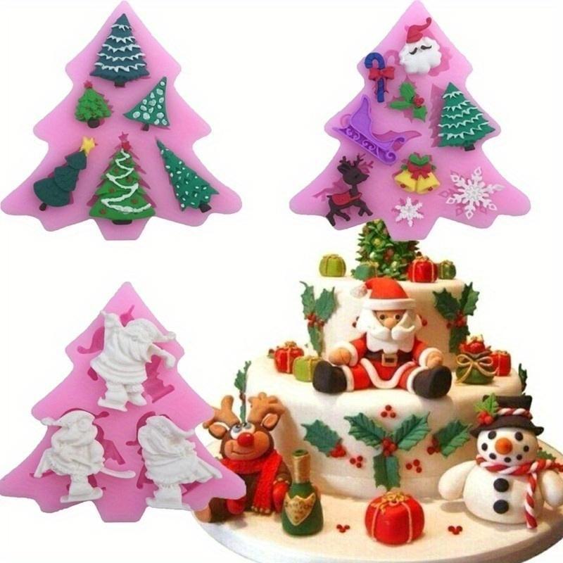 Acuan Menghias Kek, Reka Bentuk Pokok Krismas dan Santa Claus, Acuan Silikon, untuk Hiasan Fondant, Aksesori Pembakar DIY, 1PCS