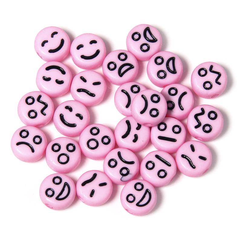 100Pcs/Lot 7mm Acrylic Beads Emoticon Pattern Color Flat Round Hole Size 1.3mm Beads Diy Cute Bracelet Necklace Accessories