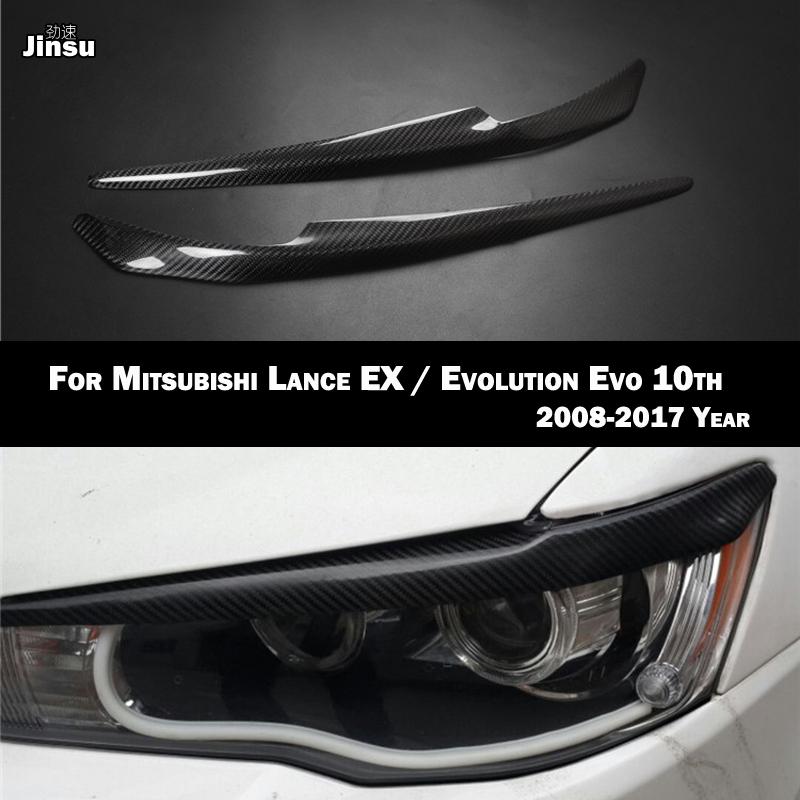 Carbon Fiber Car Front Lamp Headlights Cover Eyelids Eyebrows Sticker For Mitsubishi Lancer EX Evolution X 2008 - 2017 EVO 10th