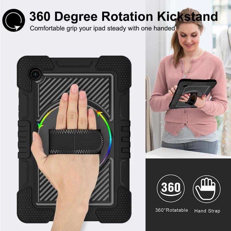 Case For Samsung Galaxy Tab A8 10.5 A9+A11+ Plus 11 A7 Lite 8.7 Tablet Cover Military Shockproof Kids Rotatable Stand Hand Strap